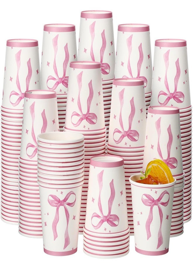 Skyley 100 Pcs Pink Bow Paper Cups Cute Disposable Birthday Bachelorette 9oz Paper Cups Bow Themed Party Decorations for Birthday Coquette Bridal Shower Engagement Pink Party Supplies - Image 1